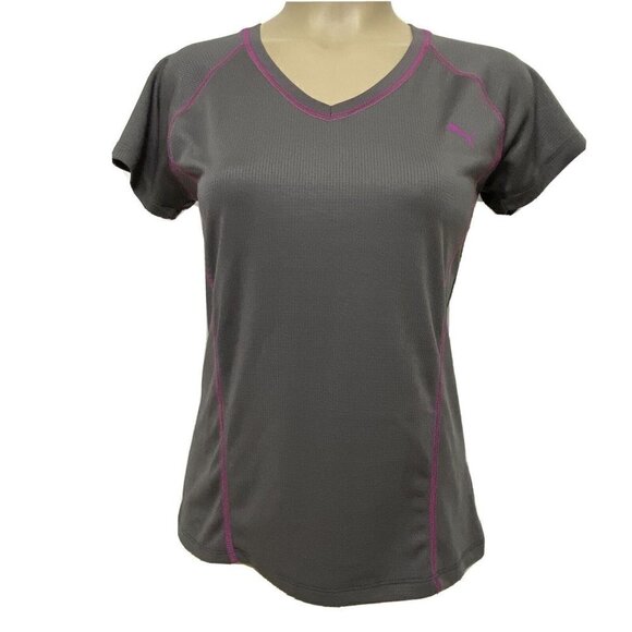 PUMA DryCELL Women's Small Short Sleeved Mesh Athletic Gym Workout Top Gray - Picture 1 of 7
